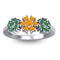 Citrine Fashion Ring In Palladium With Emerald And Lab Diamond – Makaranda Statement Ring