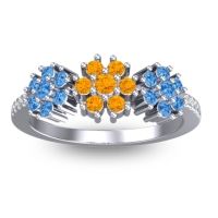 Citrine Fashion Ring In Platinum With Swiss Blue Topaz And Lab Diamond – Makaranda Statement Ring