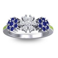 Diamond Fashion Ring In Palladium With Blue Sapphire And Peridot – Makaranda Statement Ring