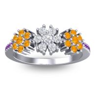 Lab Diamond Fashion Ring In Palladium With Citrine And Amethyst – Makaranda Statement Ring