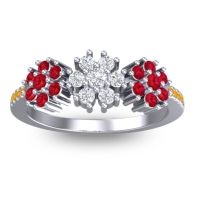 Diamond Fashion Ring In 14k White Gold With Ruby And Citrine – Makaranda Statement Ring