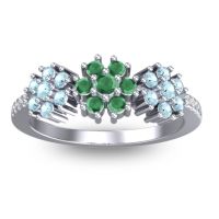 Emerald Fashion Ring In Palladium With Aquamarine And Lab Diamond – Makaranda Statement Ring