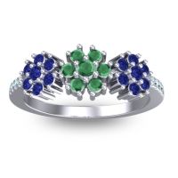 Emerald Fashion Ring In 14k White Gold With Blue Sapphire And Aquamarine – Makaranda Statement Ring