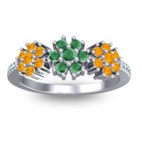 Emerald Fashion Ring In Platinum With Citrine And Aquamarine – Makaranda Statement Ring