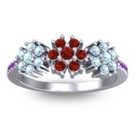 Garnet Fashion Ring In Platinum With Aquamarine And Amethyst – Makaranda Statement Ring