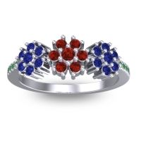 Garnet Fashion Ring In Platinum With Blue Sapphire And Emerald – Makaranda Statement Ring