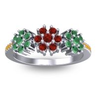 Garnet Fashion Ring In Palladium With Emerald And Citrine – Makaranda Statement Ring