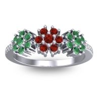 Garnet Fashion Ring In 14k White Gold With Emerald And Diamond – Makaranda Statement Ring