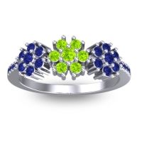 Peridot Fashion Ring In 18k White Gold With Blue Sapphire – Makaranda Statement Ring
