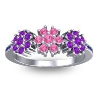Pink Tourmaline Fashion Ring In Palladium With Amethyst And Blue Sapphire – Makaranda Statement Ring