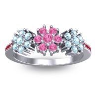 Pink Tourmaline Fashion Ring In Platinum With Aquamarine And Ruby – Makaranda Statement Ring