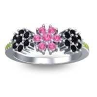 Pink Tourmaline Fashion Ring In Platinum With Black Onyx And Peridot – Makaranda Statement Ring