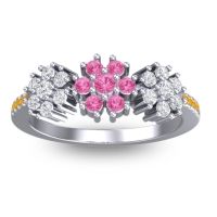 Pink Tourmaline Fashion Ring In Palladium With Lab Diamond And Citrine – Makaranda Statement Ring