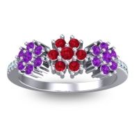 Ruby Fashion Ring In Platinum With Amethyst And Aquamarine – Makaranda Statement Ring