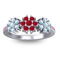 Ruby Fashion Ring In Platinum With Aquamarine And Pink Tourmaline – Makaranda Statement Ring