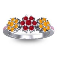 Ruby Fashion Ring In Platinum With Citrine And Pink Tourmaline – Makaranda Statement Ring