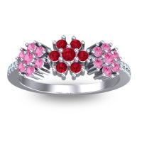 Ruby Fashion Ring In Platinum With Pink Tourmaline And Aquamarine – Makaranda Statement Ring