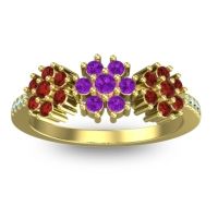 Amethyst Fashion Ring In 18k Yellow Gold With Garnet And Aquamarine – Makaranda Statement Ring