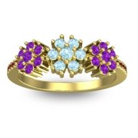 Aquamarine Fashion Ring In 18k Yellow Gold With Amethyst And Garnet – Makaranda Statement Ring