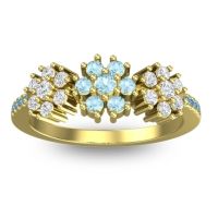 Aquamarine Fashion Ring In 14k Yellow Gold With Diamond And Swiss Blue Topaz – Makaranda Statement Ring