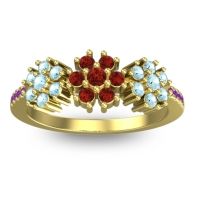 Garnet Fashion Ring In 18k Yellow Gold With Aquamarine And Amethyst – Makaranda Statement Ring