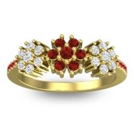 Garnet Fashion Ring In 18k Yellow Gold With Lab Diamond And Ruby – Makaranda Statement Ring