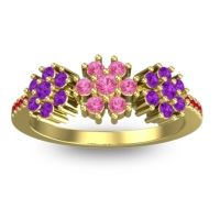 Pink Tourmaline Fashion Ring In 18k Yellow Gold With Amethyst And Ruby – Makaranda Statement Ring