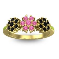 Pink Tourmaline Fashion Ring In 18k Yellow Gold With Black Onyx And Peridot – Makaranda Statement Ring