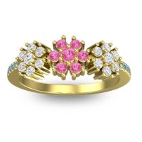Pink Tourmaline Fashion Ring In 18k Yellow Gold With Lab Diamond And Swiss Blue Topaz – Makaranda Statement Ring