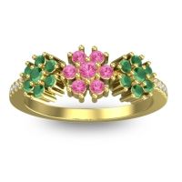 Pink Tourmaline Fashion Ring In 14k Yellow Gold With Emerald And Diamond – Makaranda Statement Ring