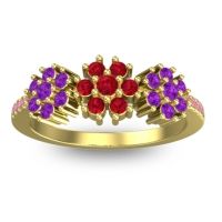 Ruby Fashion Ring In 18k Yellow Gold With Amethyst And Pink Tourmaline – Makaranda Statement Ring