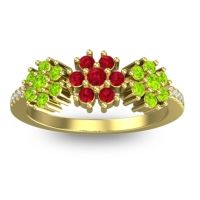 Ruby Fashion Ring In 14k Yellow Gold With Peridot And Diamond – Makaranda Statement Ring