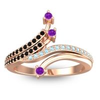 Amethyst Fashion Ring In 18K Rose Gold With Black Onyx And Aquamarine – Vaktra Dainty Ring