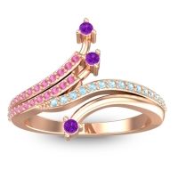 Amethyst Fashion Ring In 18K Rose Gold With Pink Tourmaline And Aquamarine – Vaktra Dainty Ring