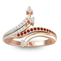 Diamond Fashion Ring In 14K Rose Gold With Aquamarine And Garnet – Vaktra Dainty Ring