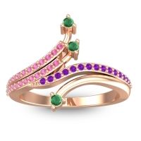 Emerald Fashion Ring In 14K Rose Gold With Pink Tourmaline And Amethyst – Vaktra Dainty Ring