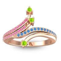 Peridot Fashion Ring In 14K Rose Gold With Pink Tourmaline And Swiss Blue Topaz – Vaktra Dainty Ring