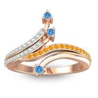 Swiss Blue Topaz Fashion Ring In 18K Rose Gold With Aquamarine And Citrine – Vaktra Dainty Ring