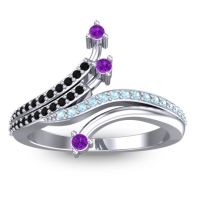 Amethyst Fashion Ring In 14k White Gold With Black Onyx And Aquamarine – Vaktra Dainty Ring