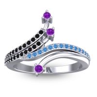 Amethyst Fashion Ring In 14k White Gold With Black Onyx And Swiss Blue Topaz – Vaktra Dainty Ring