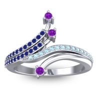 Amethyst Fashion Ring In 14k White Gold With Blue Sapphire And Aquamarine – Vaktra Dainty Ring