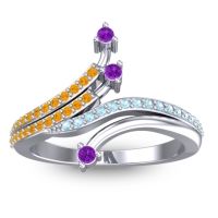 Amethyst Fashion Ring In 14k White Gold With Citrine And Aquamarine – Vaktra Dainty Ring