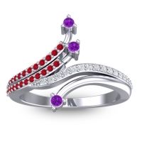 Amethyst Fashion Ring In 14k White Gold With Ruby And Diamond – Vaktra Dainty Ring