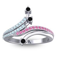 Black Onyx Fashion Ring In 14k White Gold With Aquamarine And Pink Tourmaline – Vaktra Dainty Ring
