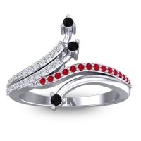 Black Onyx Fashion Ring In 14k White Gold With Diamond And Ruby – Vaktra Dainty Ring