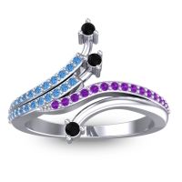Black Onyx Fashion Ring In 14k White Gold With Swiss Blue Topaz And Amethyst – Vaktra Dainty Ring