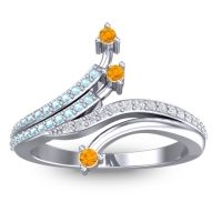 Citrine Fashion Ring In 14k White Gold With Aquamarine And Diamond – Vaktra Dainty Ring