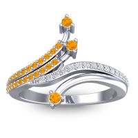 Citrine Fashion Ring In 14k White Gold With Diamond – Vaktra Dainty Ring
