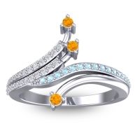 Citrine Fashion Ring In 14k White Gold With Lab Diamond And Aquamarine – Vaktra Dainty Ring