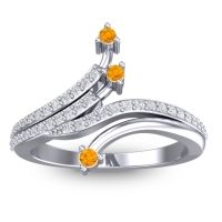Citrine Fashion Ring In 14k White Gold With Lab Diamond And Diamond – Vaktra Dainty Ring